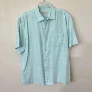 Tommy Bahama 100% linen short sleeve button up shirt, textured mint green XL